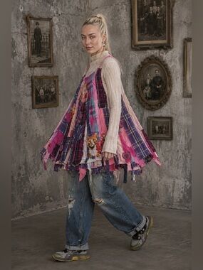 Hand Crafted Patchwork Tank Dress in Pink, Purple, Blue